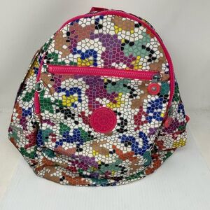 Kipling Mosaic rainbow women's backpack pink trim. As is